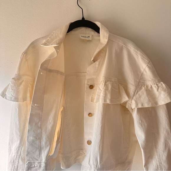 White Ruffle Denim Jacket - Picture 4 of 5